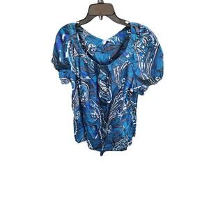 Fashion Bug XL Blue Abstract Print Short Sleeve Blouse Made in Canada